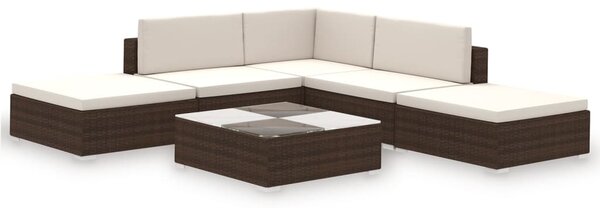 6 Piece Garden Lounge Set with Cushions Poly Rattan Brown