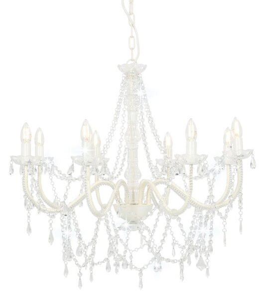 Chandelier with Beads White 8 x E14 Bulbs