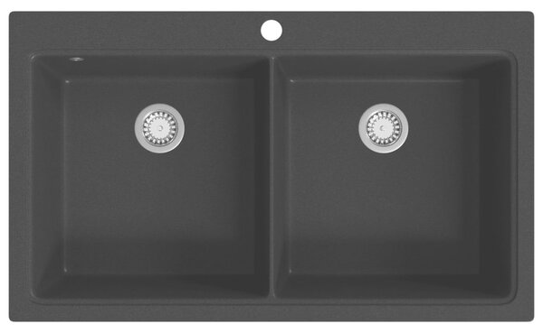 Overmount Kitchen Sink Double Basin Granite Black