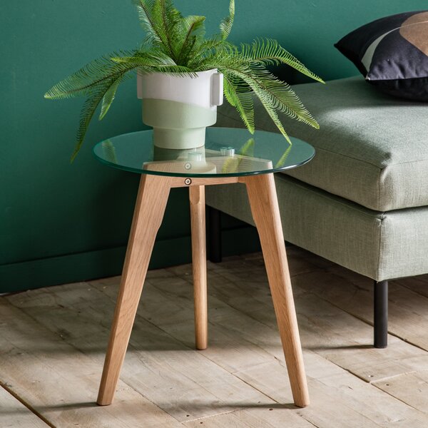 Brea Round Side Table, Glass Brown