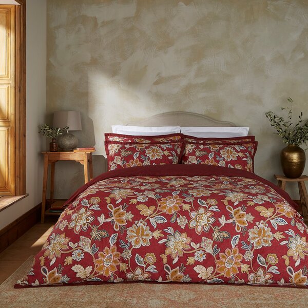 Dorma Samira Saffron Red Cotton Duvet Cover and Pillowcase Set red