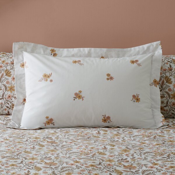 Louella Floral Terracotta Oxford Pillowcase White/Yellow/Brown