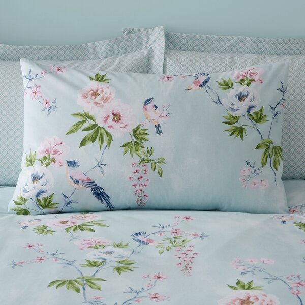 Chinoiserie Bird Seafoam Oxford Pillowcase Seafoam