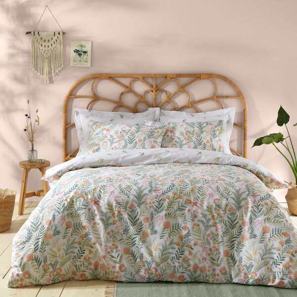 Folk Botanical Green Duvet Cover and Pillowcase Set Green