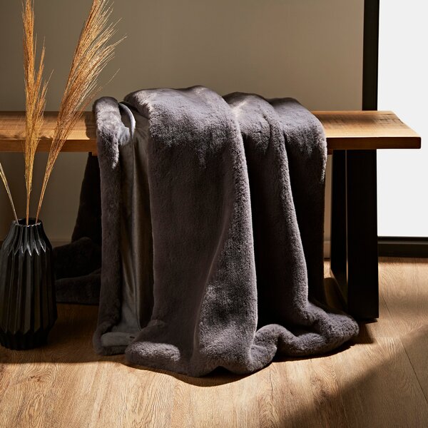 Dunelm Grey Silky Soft Faux Fur Recycled Throw 130x180cm Grey