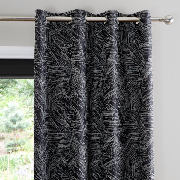 Abstract Reversible Mono Eyelet Curtains Black and white