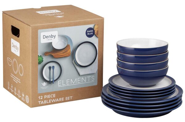 Denby Elements Dark Blue 12 Piece Tableware Set