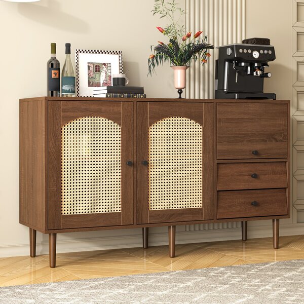 Country-Style Sideboard with Doors and Adjustable Shelves, Cabinet Ideal for Living Room and Hallway, 130L x 40W x 75.5H cm, Natural Aosom UK