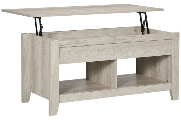 HOMCOM Lift Top Coffee Table w/ Hidden Storage Compartment Open Shelves Lift Tabletop Pop Up Centre Table for Living Room Oak Effect
