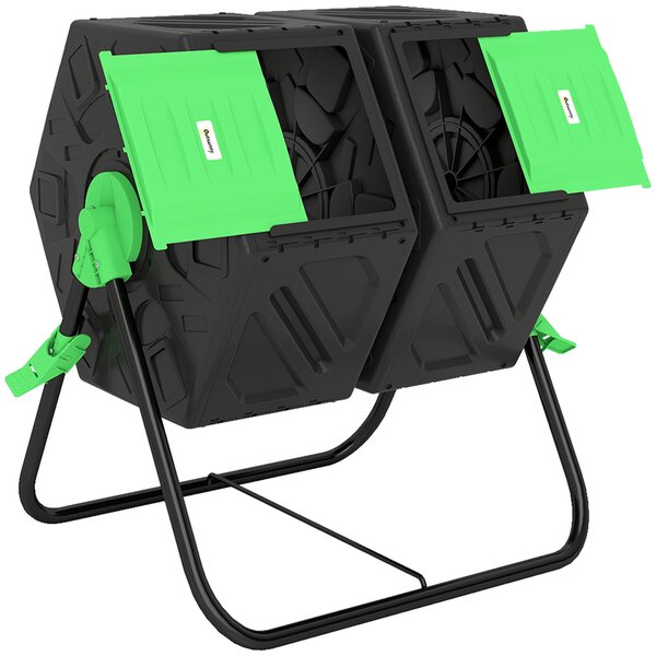 Outsunny Dual Chamber Garden Compost Bin, 130L Rotating Composter, Compost Maker with Ventilation Openings and Steel Legs Aosom UK