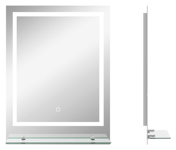 Kleankin Illuminated LED Vanity Mirror: Smart Touch Anti-Fog Makeup Mirror with Shelf, 3 Colour Settings, 70x50cm Aosom UK