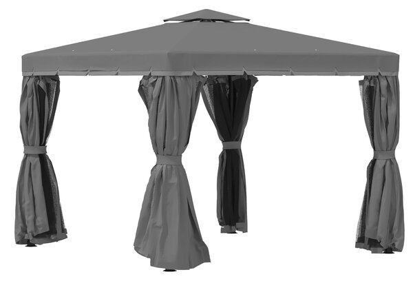 Outsunny 3 x 3(m) Patio Gazebo Canopy Garden Pavilion Tent Shelter Marquee with 2 Tier Water Repellent Roof, Mosquito Netting and Curtains, Aluminium Frame, Dark Grey