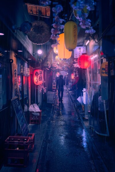 Art Photography Tokyo Blue Rain, Javier de la