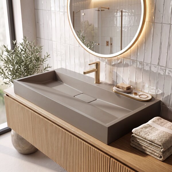 Conglomerate washbasin Rea GOYA TAUPE 100CM