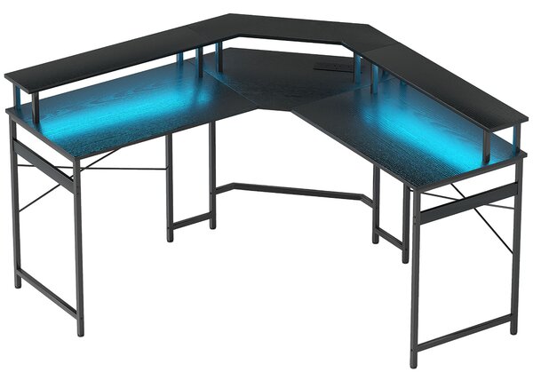 HOMCOM 'L' Shaped Work Desk, with LED Lights - Black