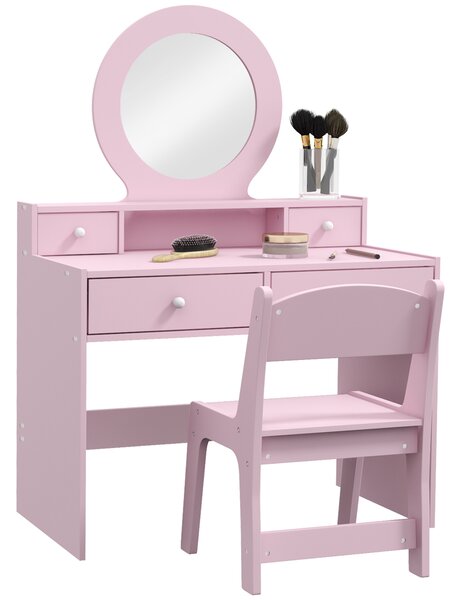 AIYAPLAY Kids Dressing Table Set Kids Make up Table with Stool and Mirror, Storage Drawers, Gift for Aged 3-8