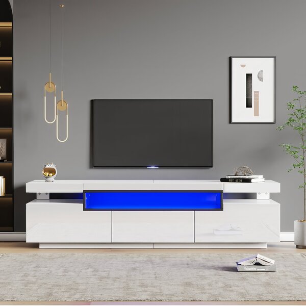 Modern TV Stand Unit with LED Lights and High Gloss Front, 3 Drawers and Open Storage, TV Stand Cabinet, Fit 70-inch TV, 160x39x42cm, White Aosom.UK