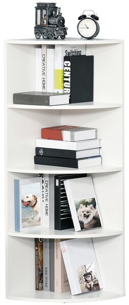 HOMCOM Wood Corner Shelf 4 Tier Unit Freestanding Bookshelf Plants Stand Display Shelf Modern Decoration White Aosom UK