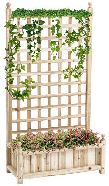 Outsunny Planter with Trellis for Climbing Vines, Wood Raised Beds for Flower, Indoor Outdoor, 58W x 21.5D x 15Hcm, Natural Aosom UK