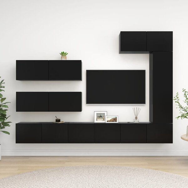 7 Piece TV Cabinet Set Black Engineered Wood