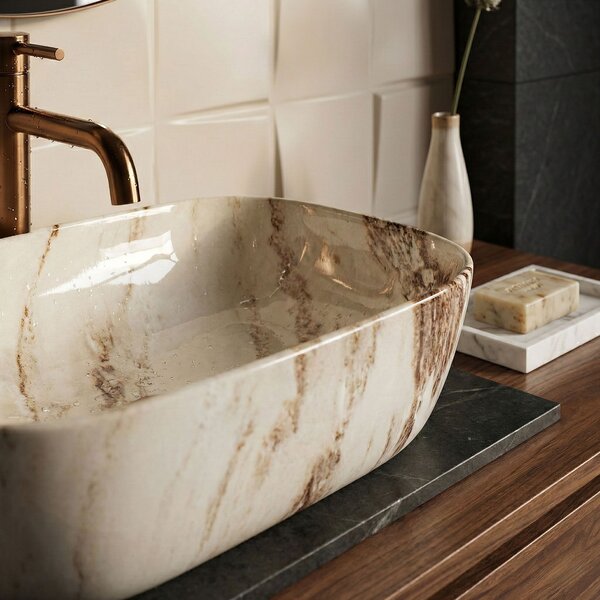Countertop washbasin Rea Belinda Marrone Shiny