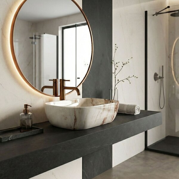 Countertop washbasin Rea Belinda Marrone Shiny