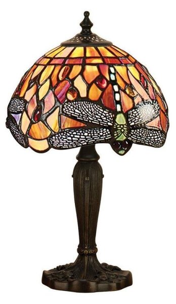 Interiors 1900 64091 Dragonfly Flame Tiffany Intermediate 1 Light Table Lamp In Bronze With Shade