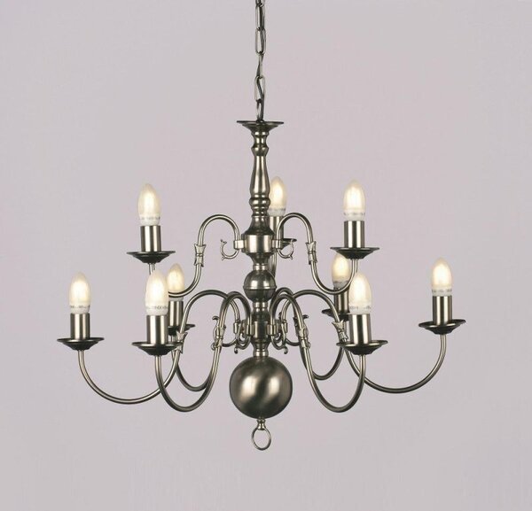 Impex Traditional Flemish 9 Light 2 Tier Pewter Chandelier Ceiling Light - product_finish:Gun Metal