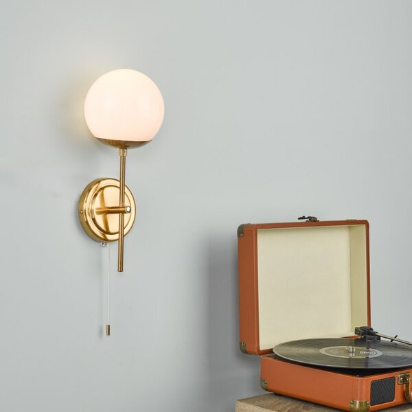 Dar Lighting BOM0735 Bombazine Wall Light In Natural Brass With Opal Glass
