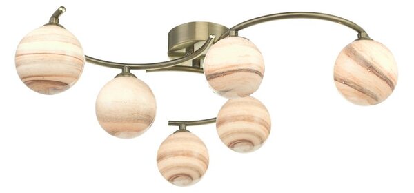 Dar Lighting ATI6475-07 Atiya 6 Light Semi Flush In Antique Brass With Planet Style Glass