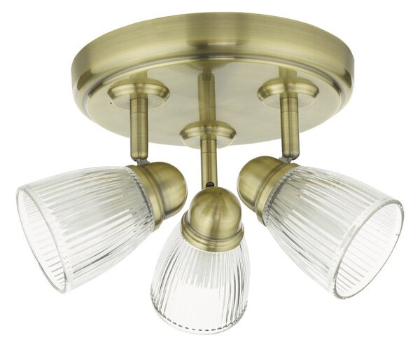 Dar Lighting CED7675 Cedric 3 Light Bathroom Spotlight In Antique Brass With Ribbed Glass IP44