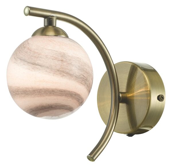 Dar Lighting ATI0775-07 Atiya Wall Light In Antique Brass With Planet Style Glass