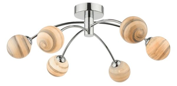 Dar Lighting IZZ0650-07 Izzy 6 Light Semi Flush In Polished Chrome With Swirl Glass