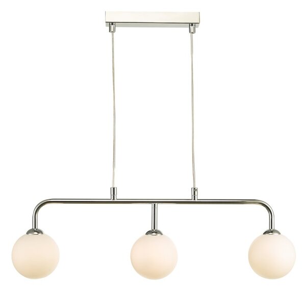 Dar Lighting FEY6250-02 Feya 3 Light Bar Ceiling Pendant In Polished Chrome With Opal Glass