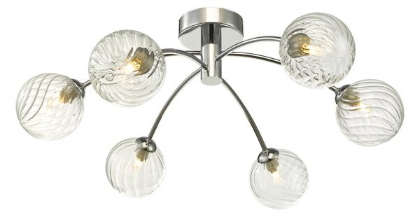 Dar Lighting IZZ0650-03 Izzy 6 Light Semi Flush In Polished Chrome With Twisted Glass