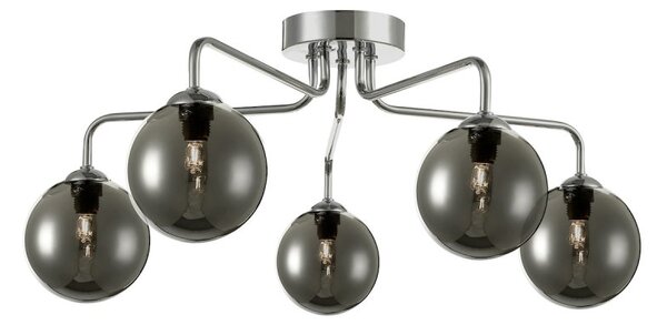 Dar Lighting FEY0550-01 Feya 5 Light Semi Flush Ceiling Light In Polished Chrome With Smoked Glass