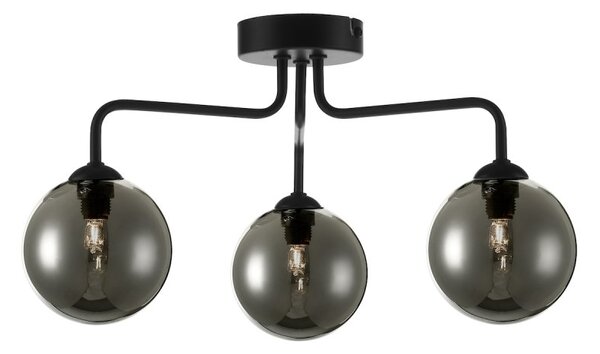 Dar Lighting FEY0322-01 Feya 3 Light Semi Flush Ceiling Light In Matt Black With Smoked Glass