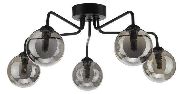Dar Lighting FEY0522-01 Feya 5 Light Semi Flush Ceiling Light In Matt Black With Smoked Glass