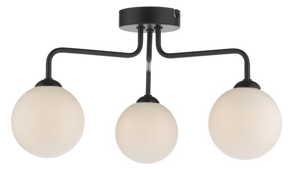 Dar Lighting FEY0322-02 Feya 3 Light Semi Flush Ceiling Light In Matt Black With Opal Glass