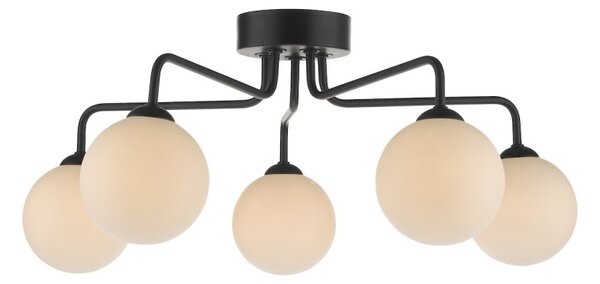 Dar Lighting FEY0522-02 Feya 5 Light Semi Flush Ceiling Light In Matt Black With Opal Glass