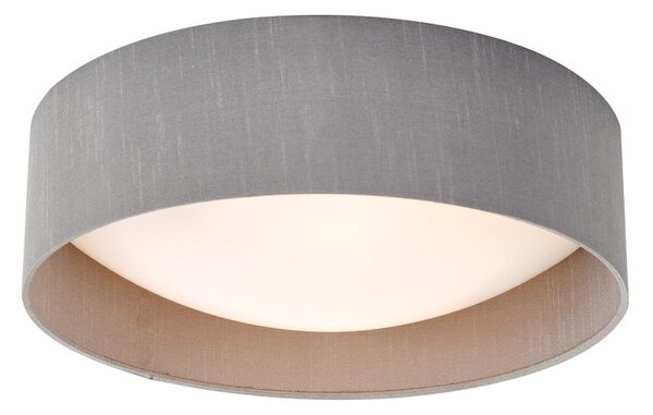 Dar Lighting NYS5039 Nysa 2 Light Flush Ceiling Light With Grey Faux Silk Shade 40cm