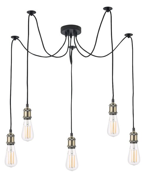 Dar Lighting WAC0575 Waco 5 Light Ceiling Pendant Light In Antique Brass And Matt Black Finish