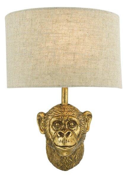 Dar Lighting RAU0735 Raul Monkey Wall Light In Gold Finish With Natural Linen Shade