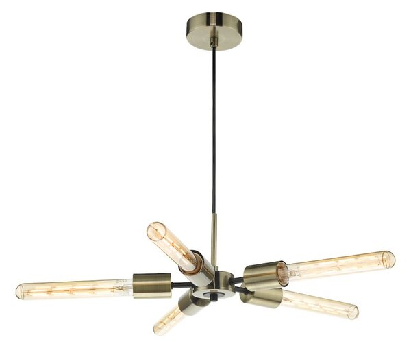 Dar Lighting ONI0575 Onika 5 Light Ceiling Pendant In Antique Brass Finish With Matt Black Detail