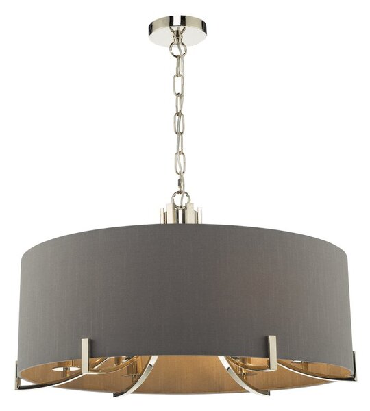 Dar Lighting VEY0639 Veyron 6 Light Ceiling Pendant In Polished Nickel With Grey Shade
