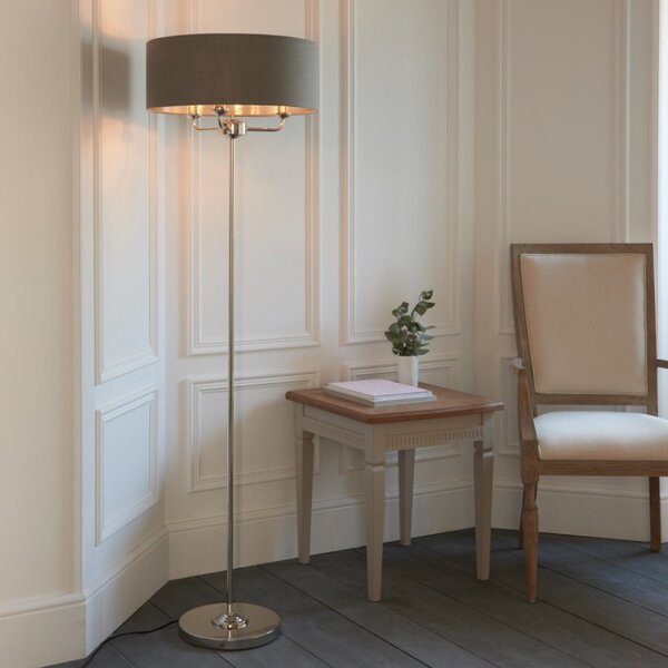 Endon Lighting 94378 Highclere Floor Lamp In Bright Nickel Finish With Charcoal Shade