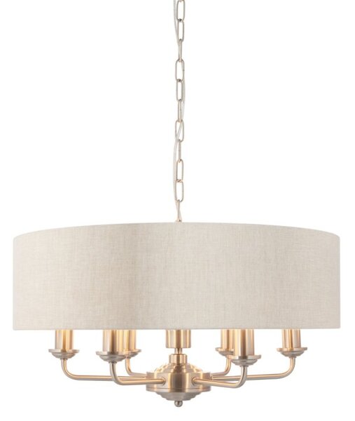 Endon Lighting 94357 Highclere 6 Light Ceiling Pendant In Brushed Chrome With Natural Linen Shade
