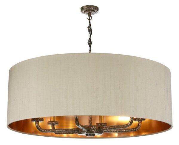 David Hunt Lighting SLO86-01BZ SLOANE 6 Light Ceiling Pendant Light In Bronze With Taupe And Bronze Silk Shade