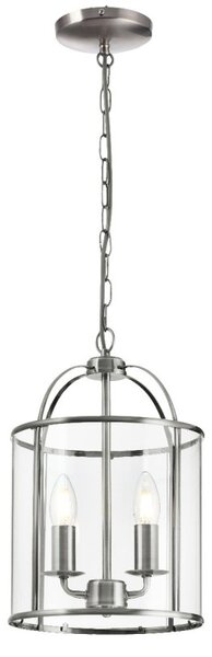 Traditional 2 Light Satin Nickel Circular Hanging Hall Ceiling Lantern Light with Glass Panels