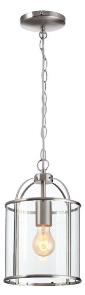 Traditional 1 Light Satin Nickel Circular Hanging Hall Ceiling Lantern Light with Glass Panels